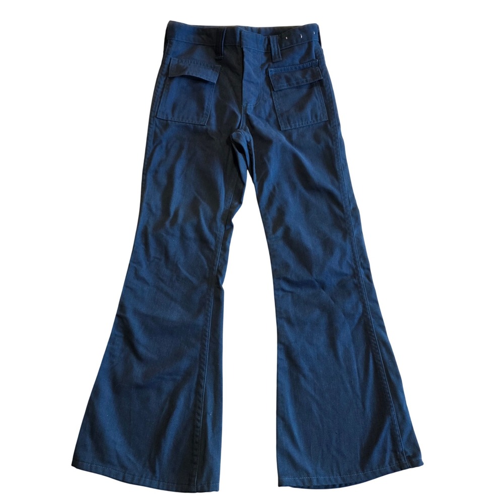 Vintage 70s Twister Bell Bottom Flare Pants Navy High Rise Utility 28x32